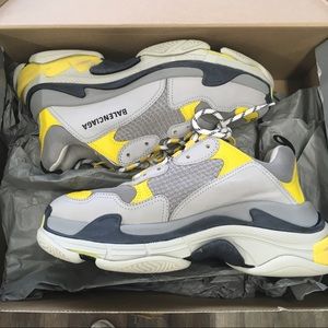 Belenciaga Grey & Yellow Triple S Sneakers